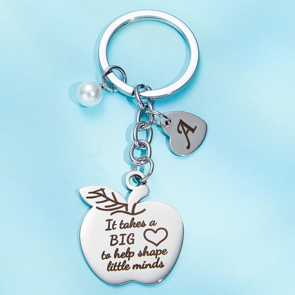 Apple Charm Keychain, Silver