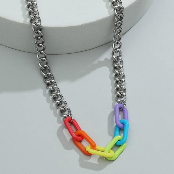 

Men Color Block Chain Necklace, Multicolor