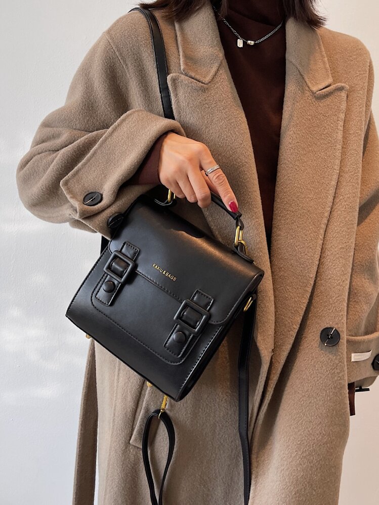 Retro Mini Flap Backpack Minimalist Preppy Style Schoolbag Casual Crossbody Handbag For Women New Arrival High Capacity Casual Mini Vintage Flip Cover Backpack Multi-Purpose Handbag Crossbody Bag For Women Gift - Black - View 4