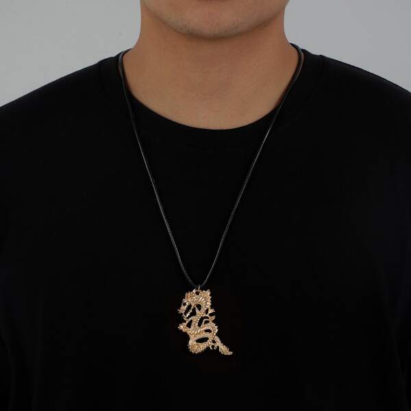 

Men Chinese Dragon Charm Necklace, Gold