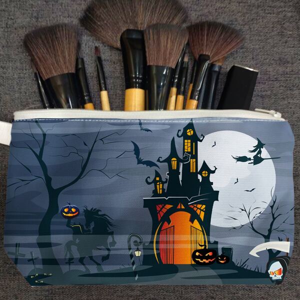 

Halloween Cartoon Graphic Zipper Makeup Bag, Multicolor
