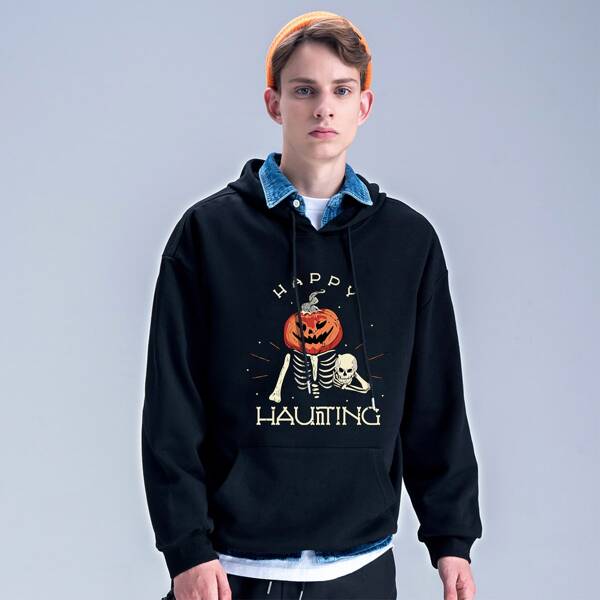 

Men Halloween Drawstring Hoodie, Black