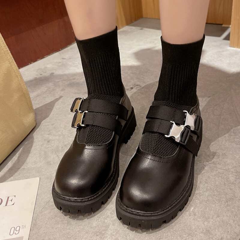 

Double Buckle Sock Boots, Black