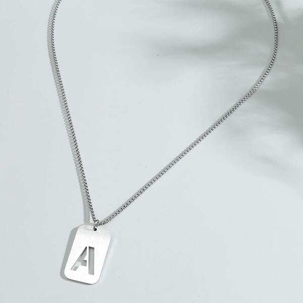 

Men Letter Decor Geometric Charm Necklace, Silver