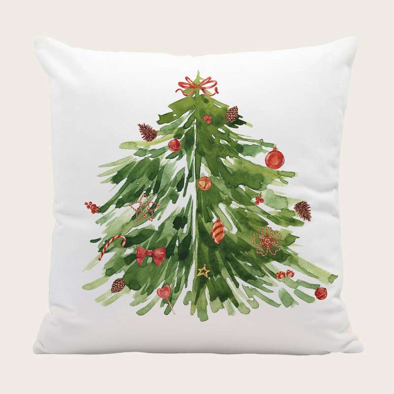 

Christmas Tree Print Cushion Cover Without Filler, Multicolor