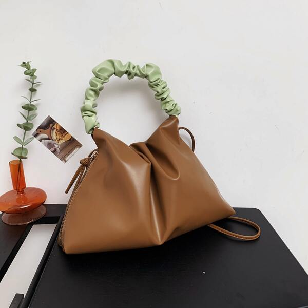 

Two Tone Knot Detail Ruched Bag, Brown