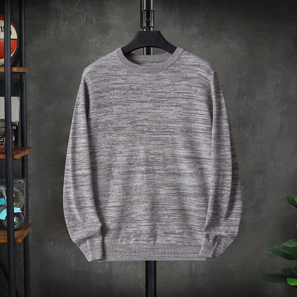 

Men Space Dye Round Neck Sweater, Grey