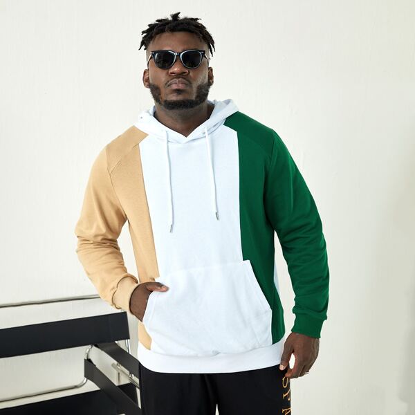 

Men Colorblock Kangaroo Pocket Drawstring Hoodie, Multicolor