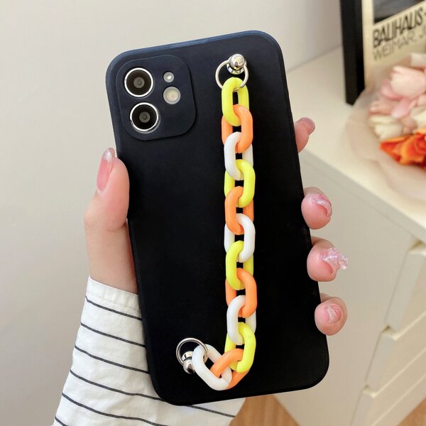 

Solid Phone Case With Chain Hand Strap, Black