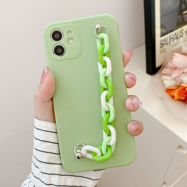 

Solid Phone Case With Chain Hand Strap, Green