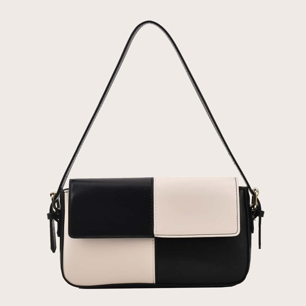 

Two Tone Flap Shoulder Bag, Black and white