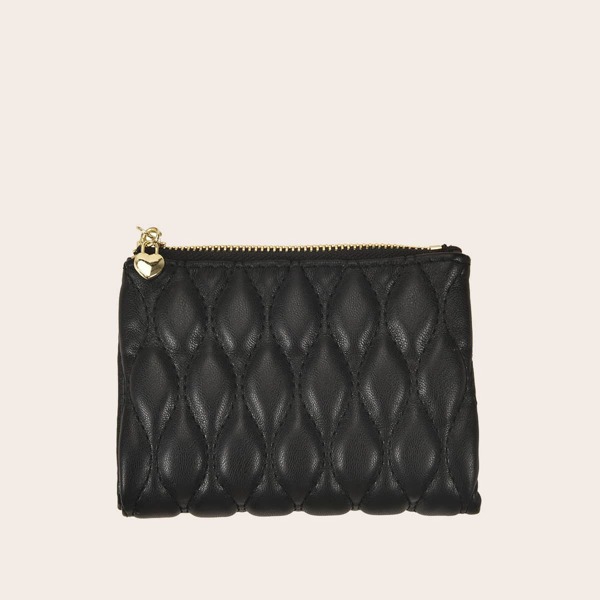 

Textured Heart Detail Small Wallet, Black