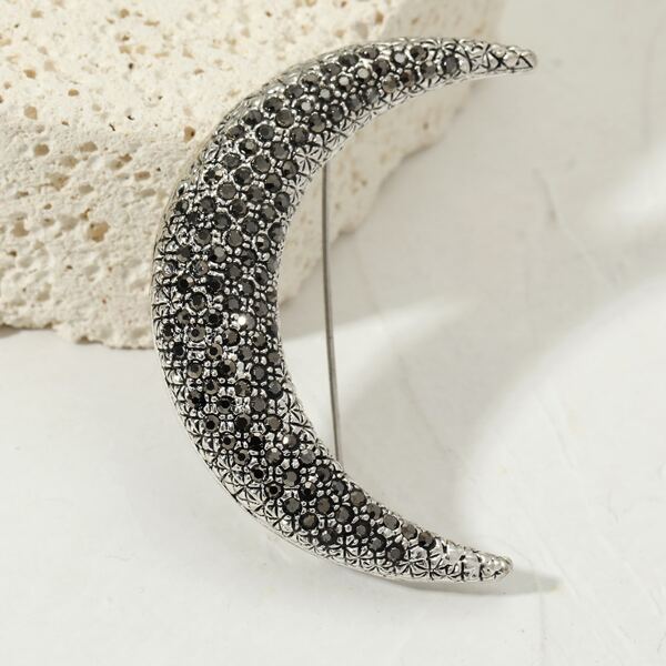 Rhinestone Moon Brooch, Multicolor