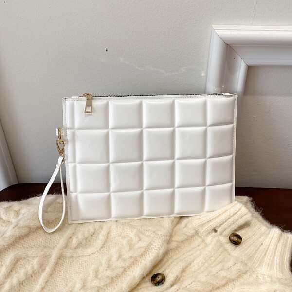 

Minimalist Textured Wristlet Bag, White