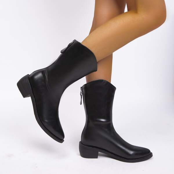

Minimalist Back Zipper Boots, Black