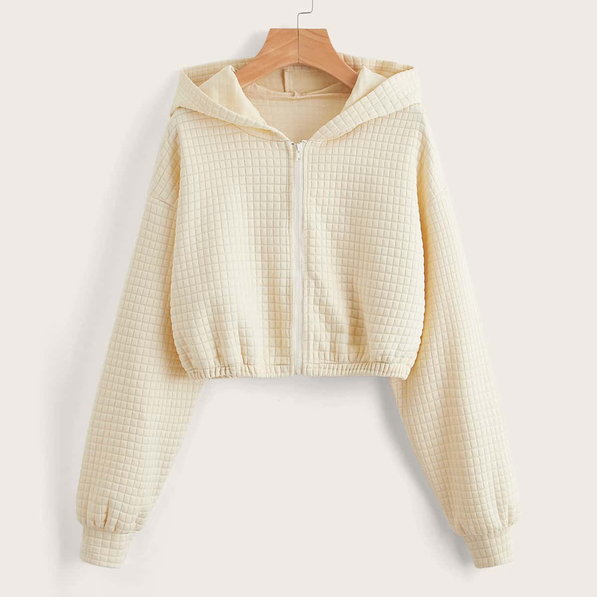 

Drop Shoulder Zip Up Hooded Jacket, Beige