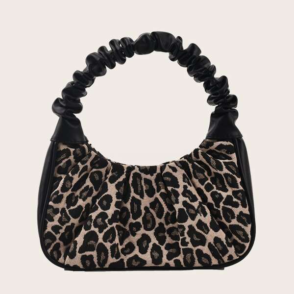 

Leopard Graphic Ruched Design Satchel Bag, Multicolor