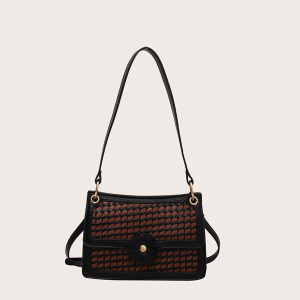

Floral Decor Braided Flap Shoulder bag, Multicolor