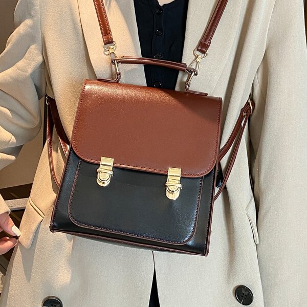 

Two Tone Flap Backpack, Black
