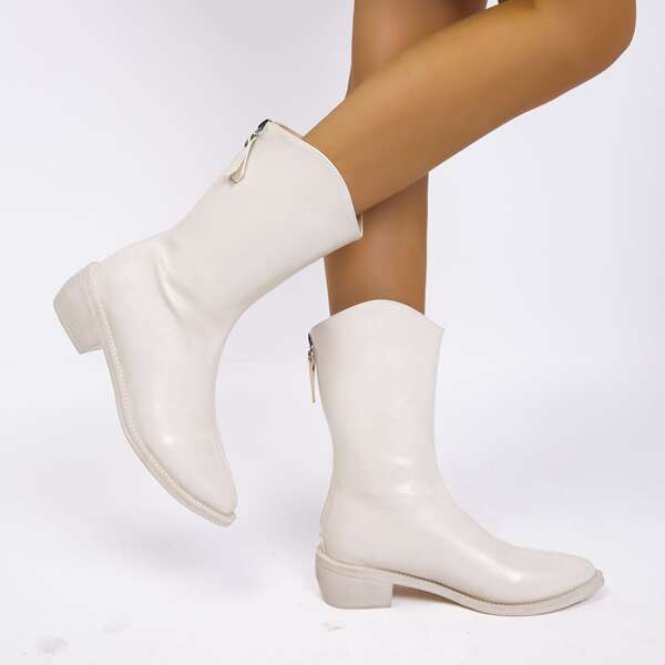 

Minimalist Back Zipper Boots, Beige