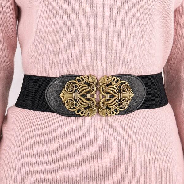 

Metal Buckle Wide Belt, Black