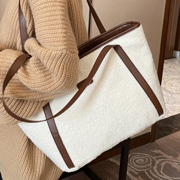 

Contrast Binding Tote Bag, White