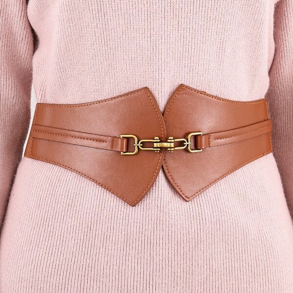 

Metal Buckle Wide Belt, Brown