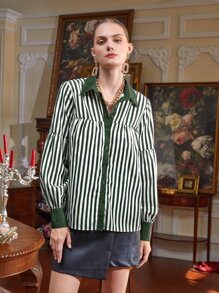 Riana Bastien 條紋印花燈籠袖荷葉邊下擺襯衫 - 彩色 - 查看 5