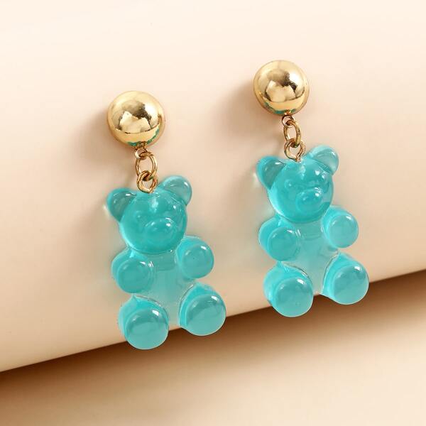 

Cartoon Bear Drop Earrings, Blue