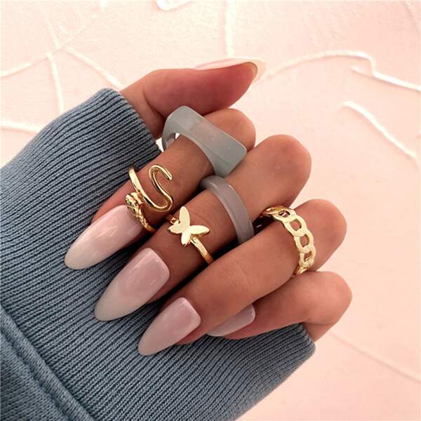 

5pcs Simple Ring, Multicolor