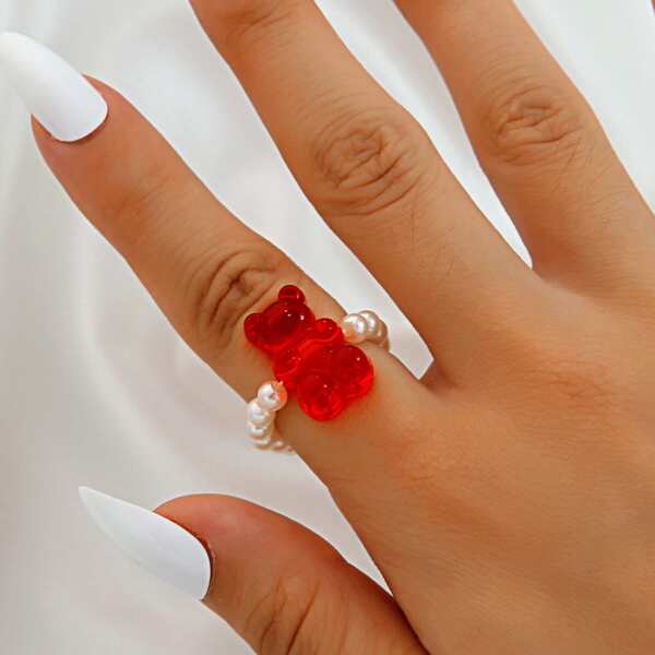 

Faux Pearl Beaded Ring, Red