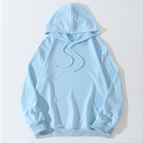 

Solid Drop Shoulder Drawstring Sweatshirt, Baby blue