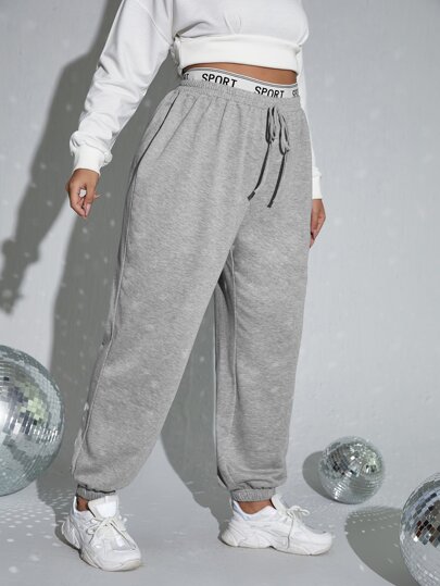 SHEIN EZwear Pantaloni de sport cu șnur cu imprimeu cu litere plus