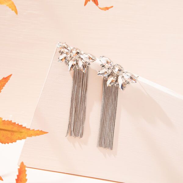 

Rhinestone Decor Drop Earrings, White