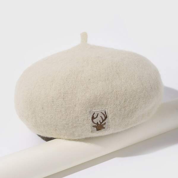 

Deer Embroidered Beret, Beige