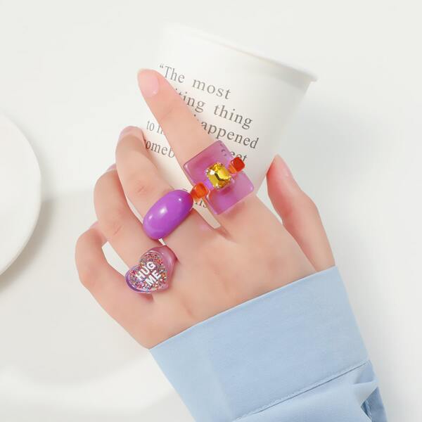 

3pcs Resin Ring, Multicolor