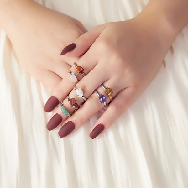 

7pcs Stone Decor Ring, Multicolor
