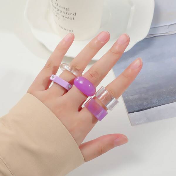 

5pcs Resin Ring, Multicolor