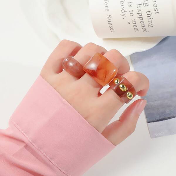 

3pcs Resin Ring, Multicolor