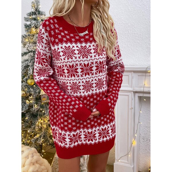 

Christmas Pattern Raglan Sleeve Sweater, Red and white