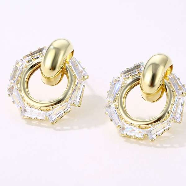 

Zircon Decor Earrings, Gold