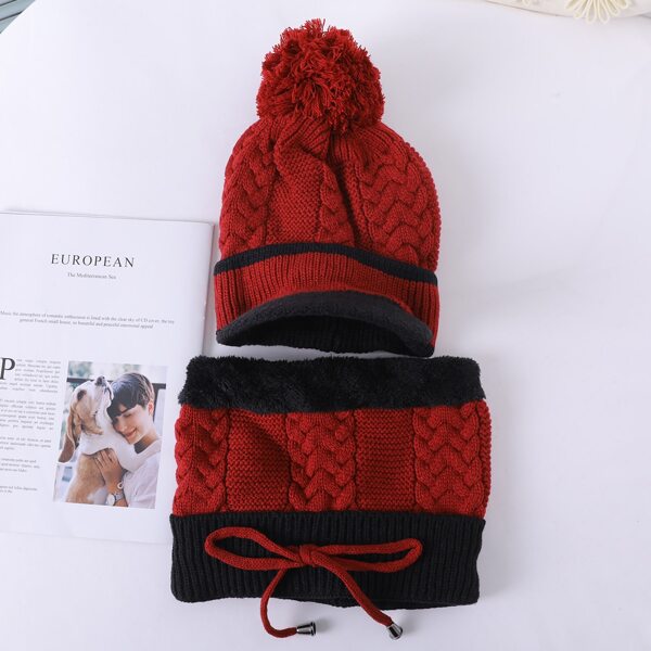 

Pom Pom Knit Hat & Ring Scarf, Burgundy