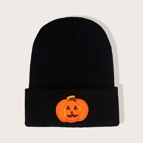 

Halloween Pumpkin Print Beanie, Black