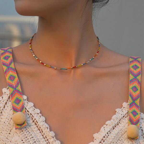 

Colorblock Beaded Necklace, Multicolor