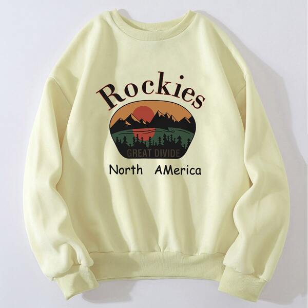 

Mountain And Letter Graphic Drop Shoulder Sweatshirt, Apricot