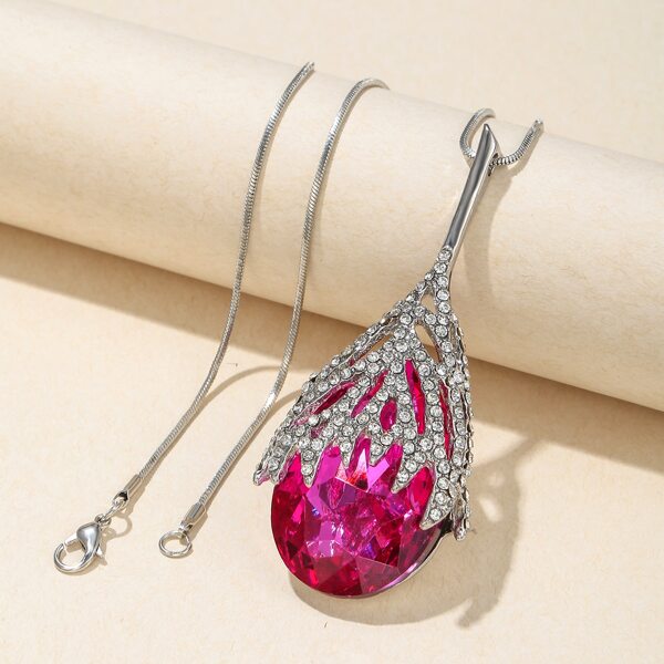 

Water-drop Gemstone Pendant Necklace, Hot pink