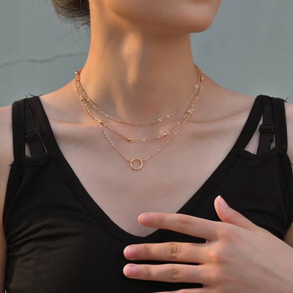 

Circle Pendant Layered Necklace, Gold