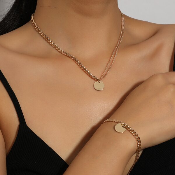 

2pcs Disc Charm Jewelry Set, Gold