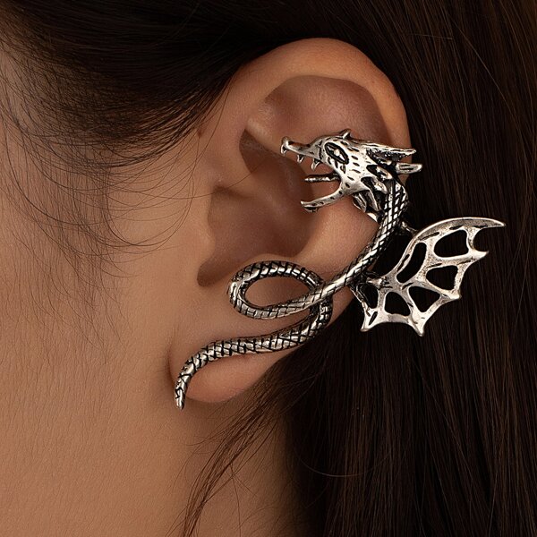 

1pc Western Dragon Earring, Antique silver