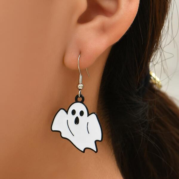 

Halloween Ghost Design Drop Earrings, Black and white